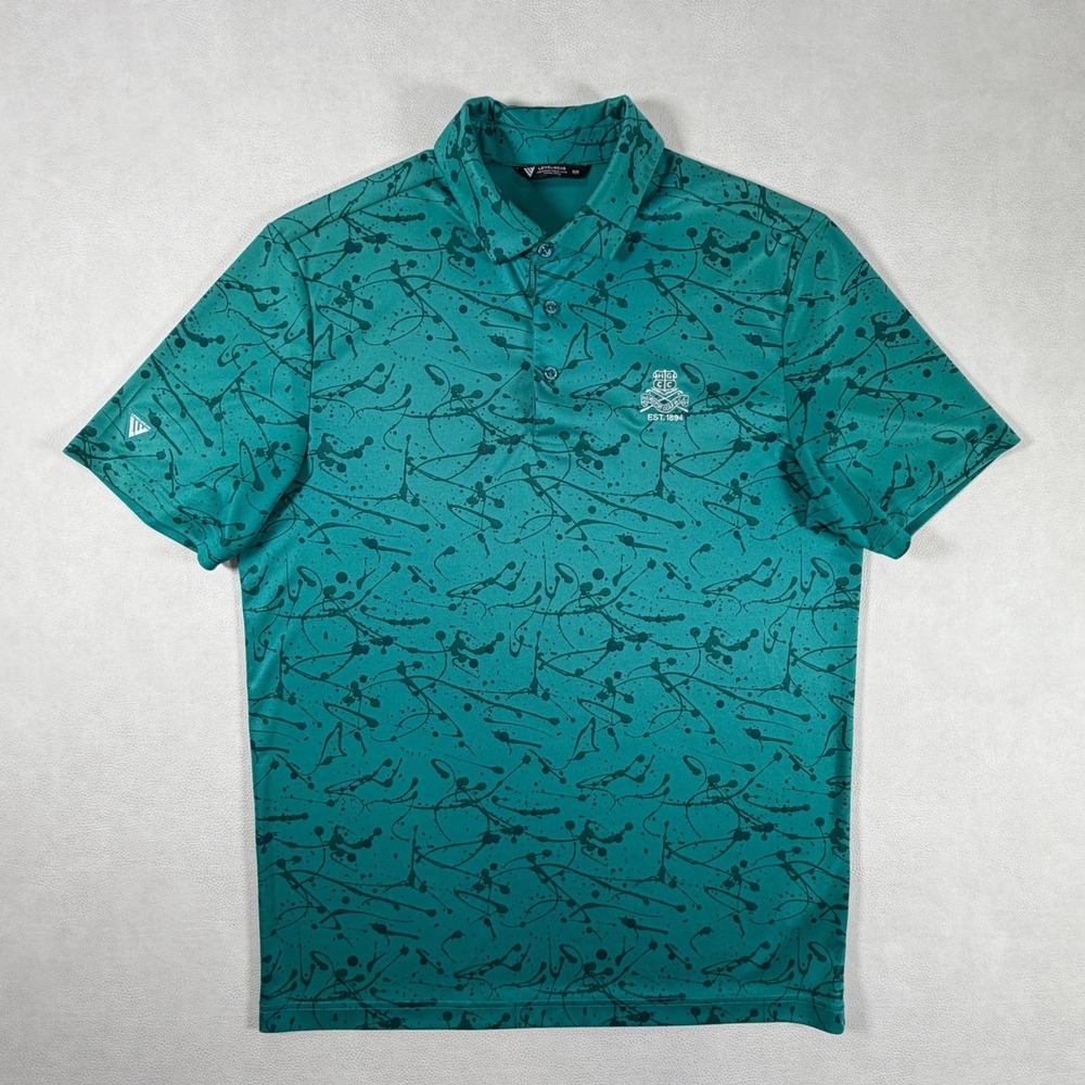 Levelwear Mens M Green Abstract Splatter Golf Polo Shirt‎ Hamilton Country Club